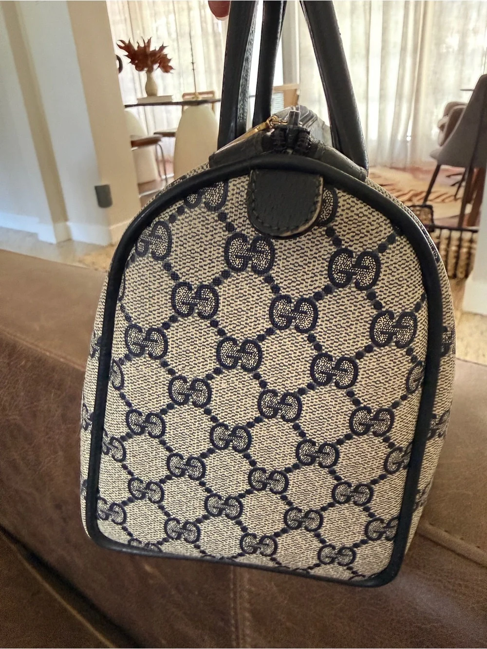 Vintage Gucci GG Accessory Collection Boston Blue Canvas Bag